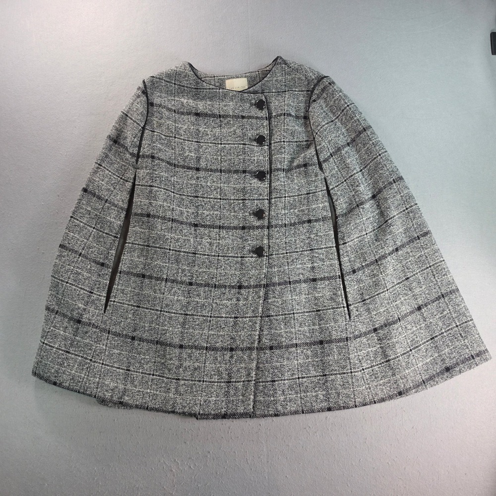 The Limited Scandal Collection Plaid Cape Coat Grey Black Button XS Olivia Pope